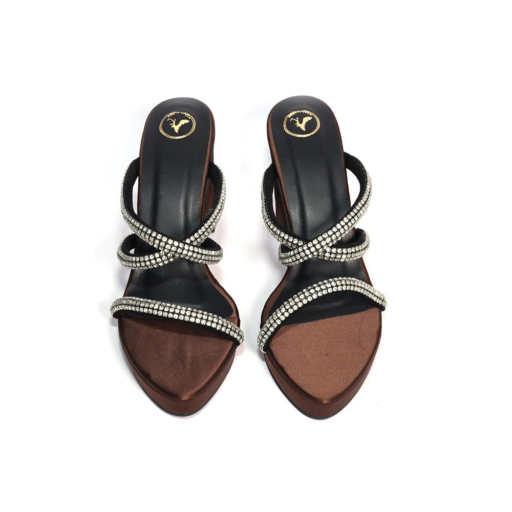 Sana K Luxurious Footwear Black Pointed Toe Slip On Mocha Star Heels