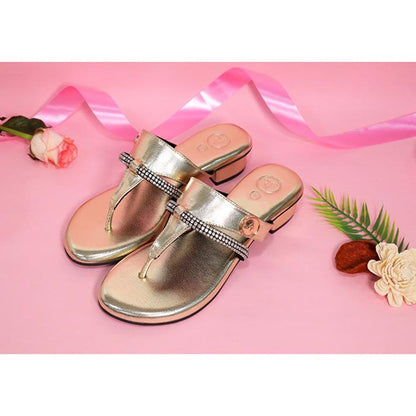 Sana K Luxurious Footwear Orbit Gold Round Toe Heels for Women