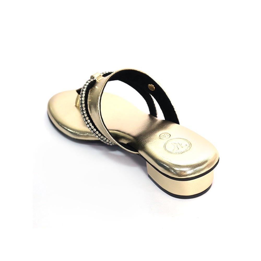 Sana K Luxurious Footwear Orbit Gold Round Toe Heels for Women