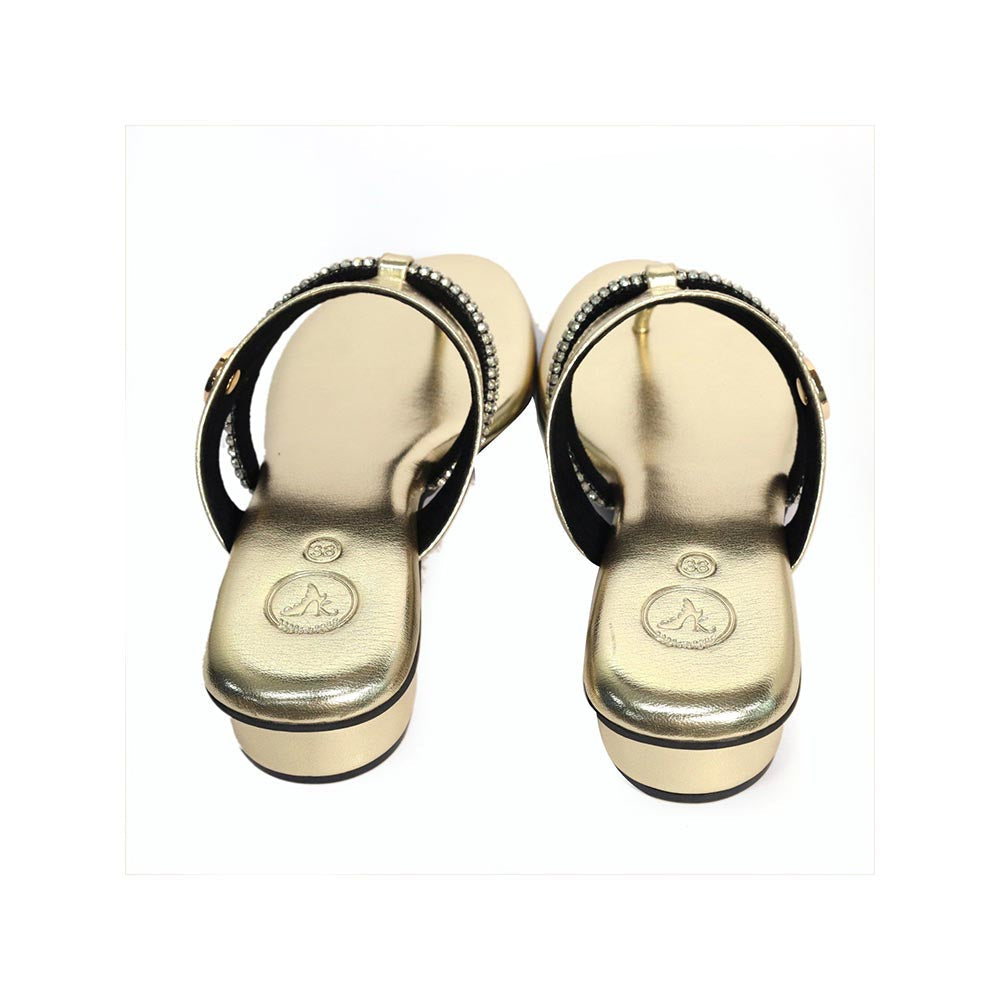 Sana K Luxurious Footwear Orbit Gold Round Toe Heels for Women