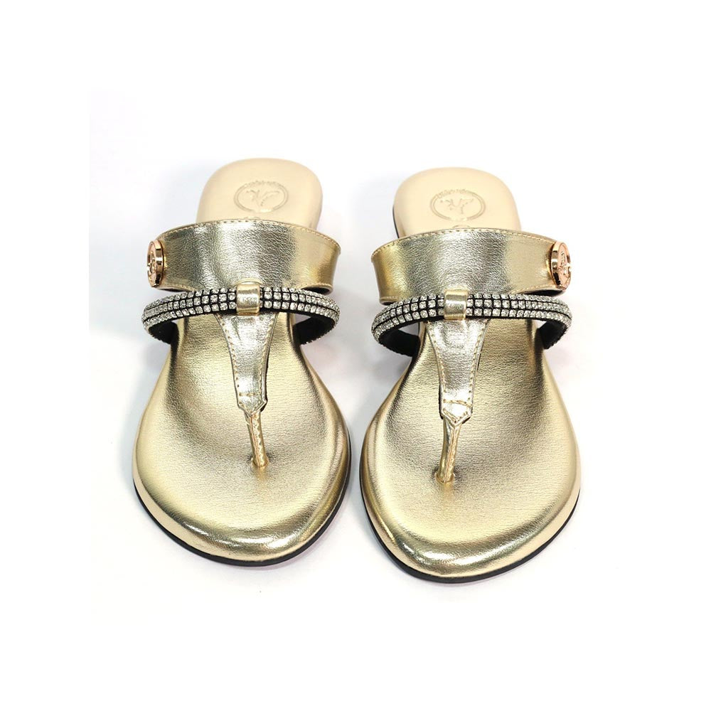 Sana K Luxurious Footwear Orbit Gold Round Toe Heels for Women