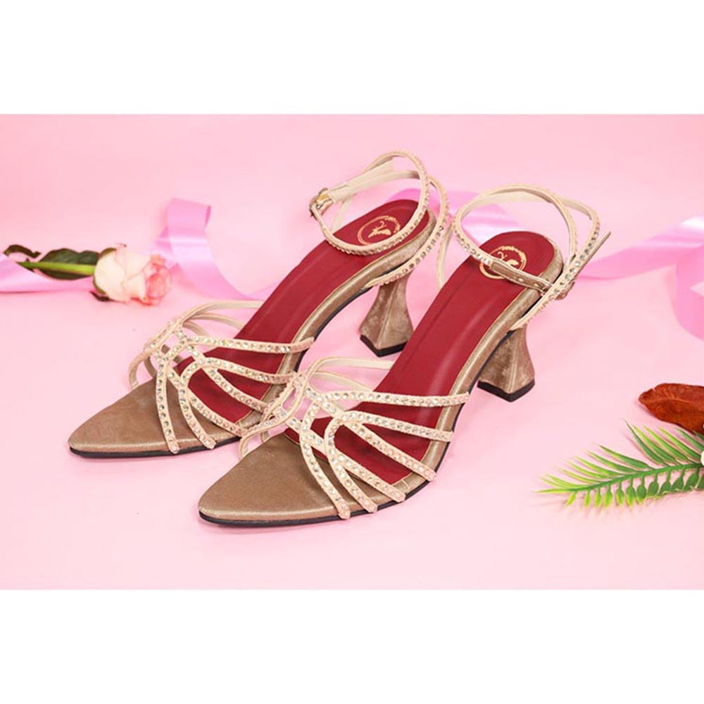 Sana K Luxurious Footwear Beige Buckle Strap Heels for Women
