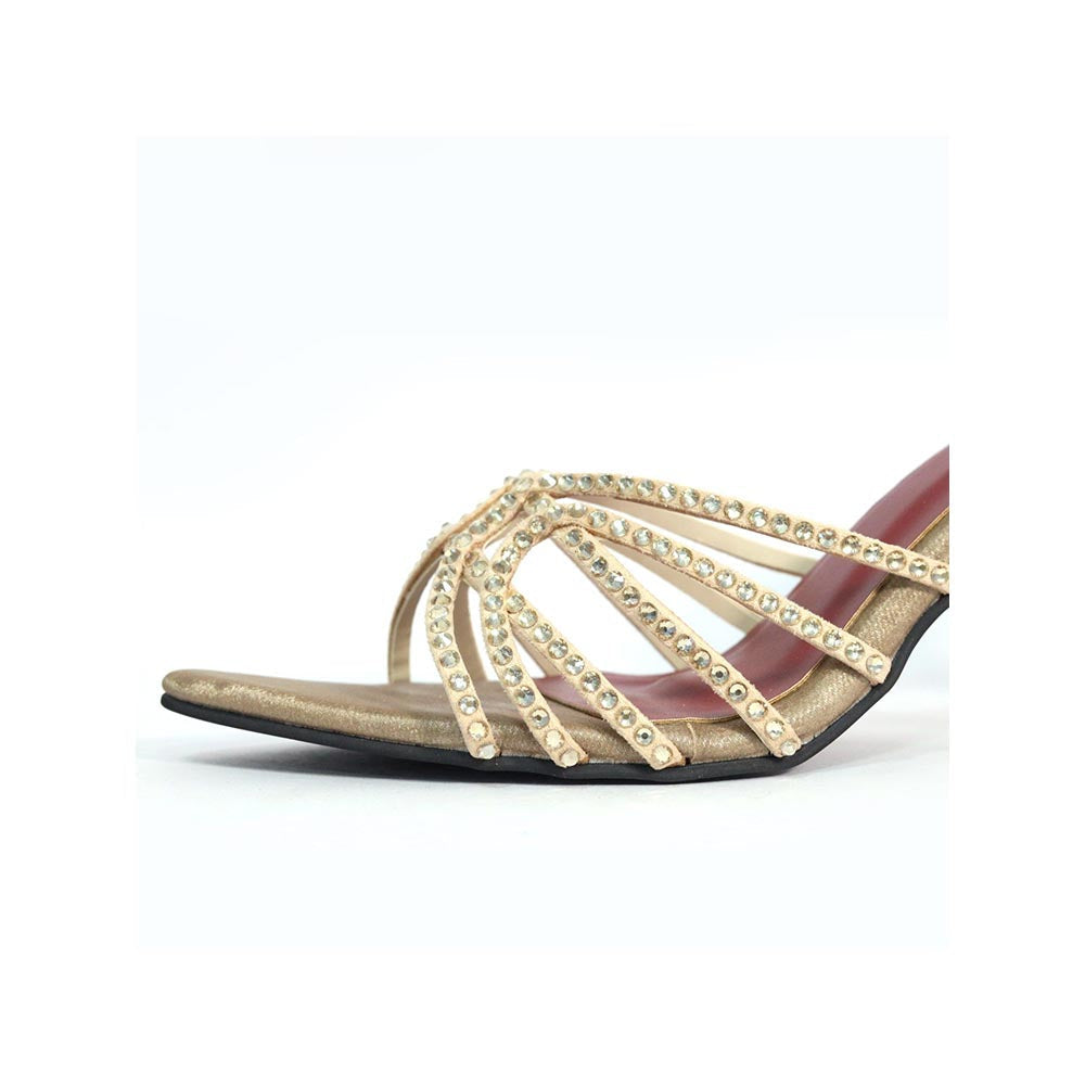 Sana K Luxurious Footwear Beige Buckle Strap Heels for Women