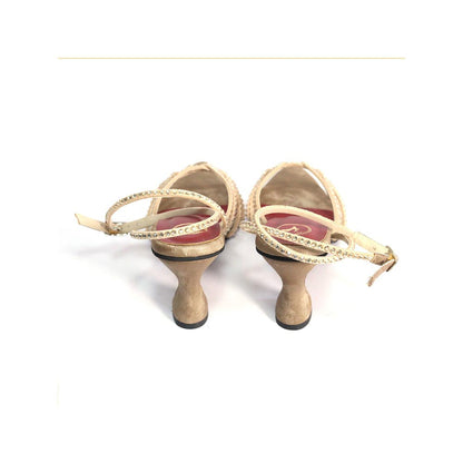 Sana K Luxurious Footwear Beige Buckle Strap Heels for Women