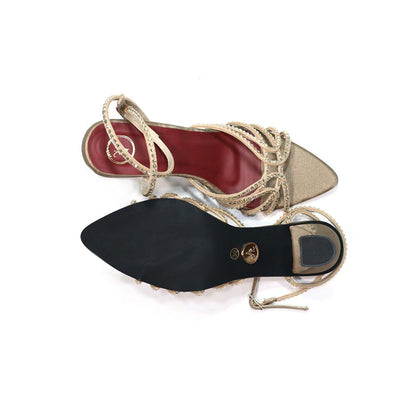 Sana K Luxurious Footwear Beige Buckle Strap Heels for Women