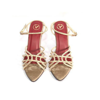 Sana K Luxurious Footwear Beige Buckle Strap Heels for Women