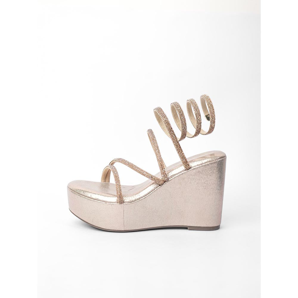 Sana K Luxurious Footwear Gold Round Toe Sunshine Spring Wedges Heels