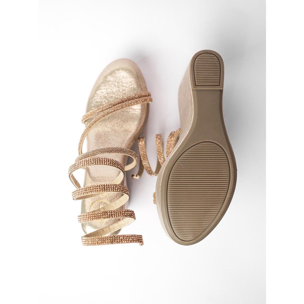 Sana K Luxurious Footwear Gold Round Toe Sunshine Spring Wedges Heels