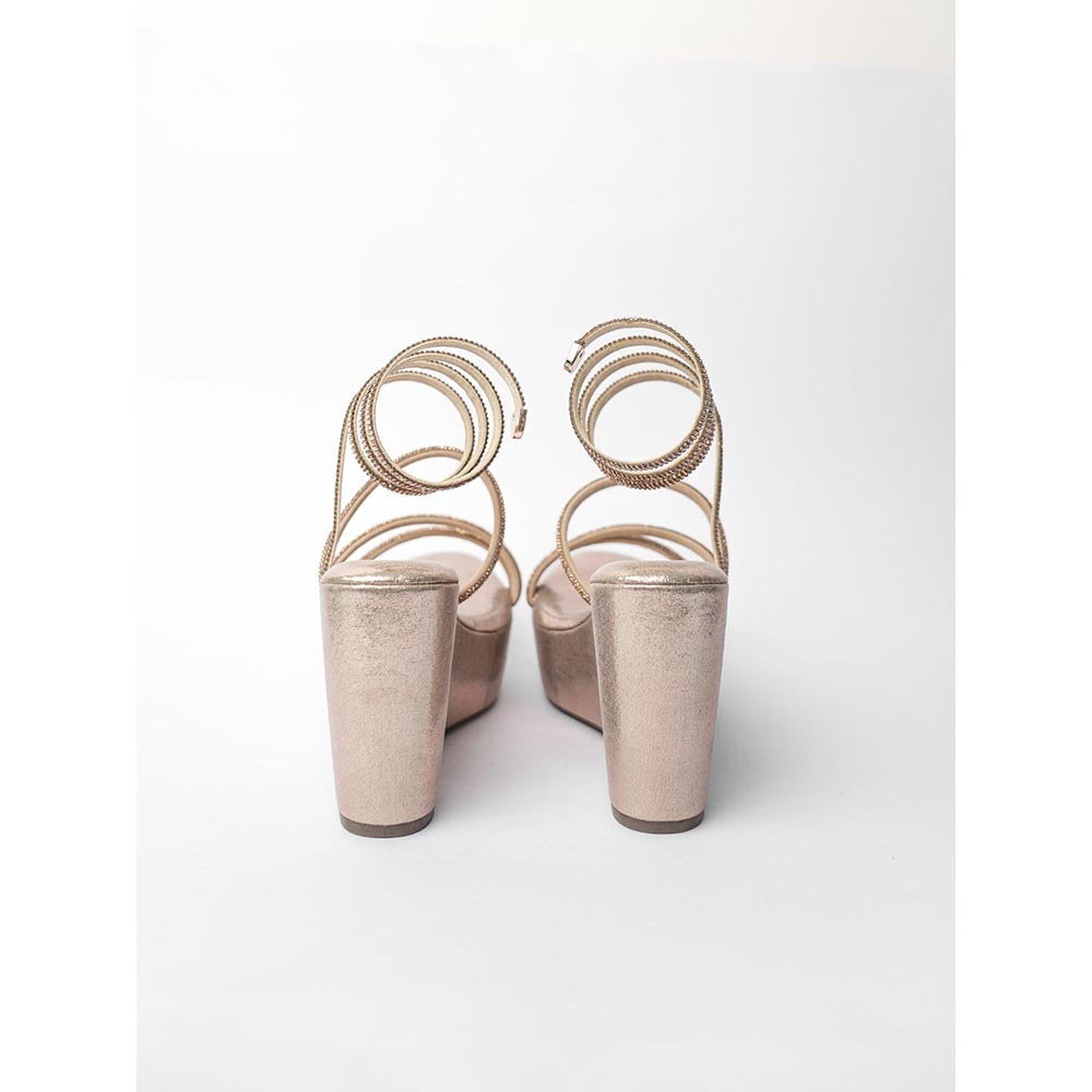 Sana K Luxurious Footwear Gold Round Toe Sunshine Spring Wedges Heels