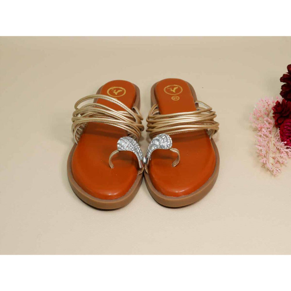 Sana K Luxurious Footwear Gold String Asha Broch Flats