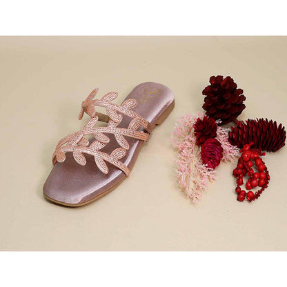 Sana K Luxurious Footwear Pink Leafy Flats