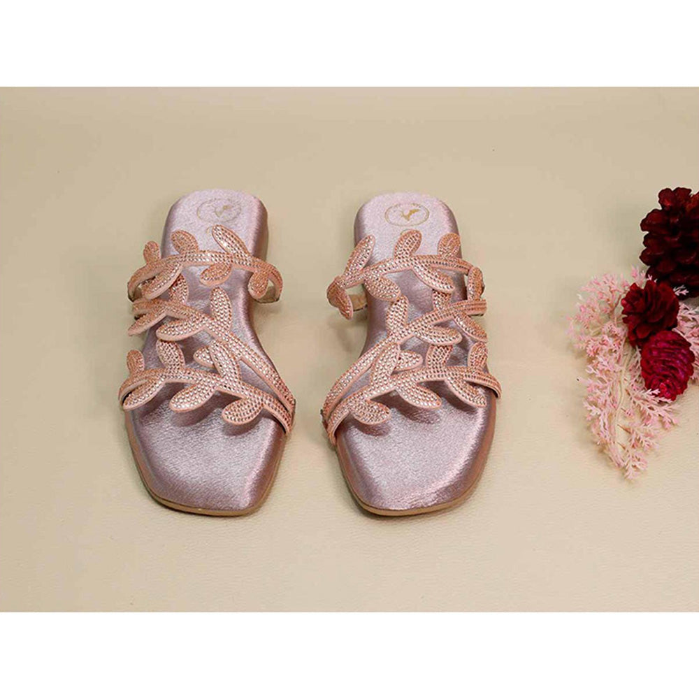 Sana K Luxurious Footwear Pink Leafy Flats