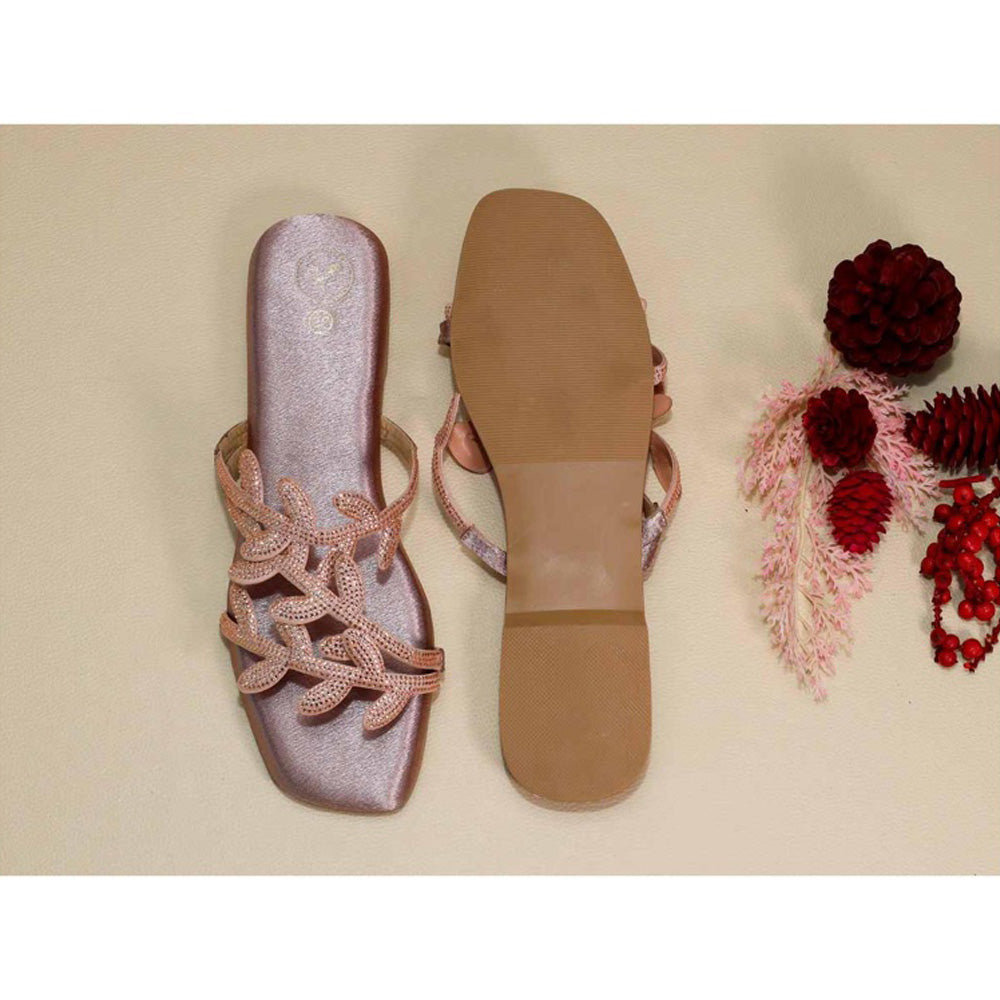 Sana K Luxurious Footwear Pink Leafy Flats