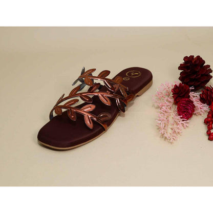 Sana K Luxurious Footwear Brown Leafy Flats