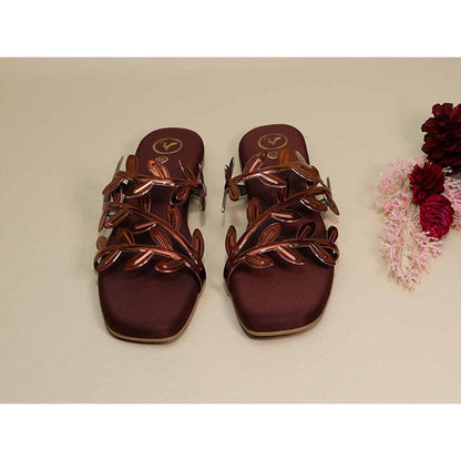 Sana K Luxurious Footwear Brown Leafy Flats