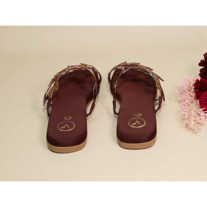 Sana K Luxurious Footwear Brown Leafy Flats