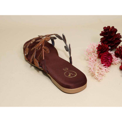 Sana K Luxurious Footwear Brown Leafy Flats