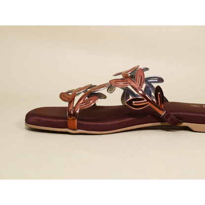 Sana K Luxurious Footwear Brown Leafy Flats