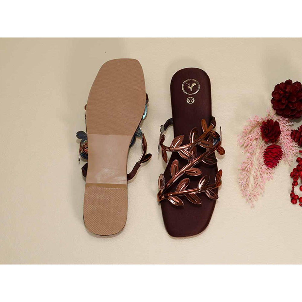 Sana K Luxurious Footwear Brown Leafy Flats