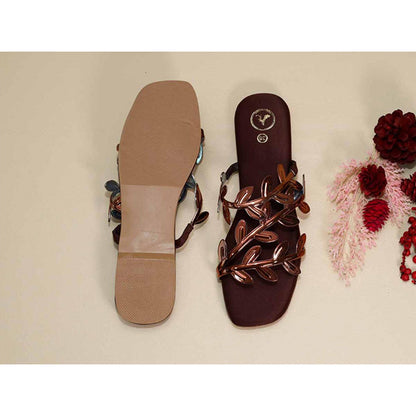 Sana K Luxurious Footwear Brown Leafy Flats