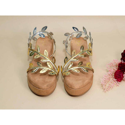 Sana K Luxurious Footwear Gold Leafy Beige Wedges