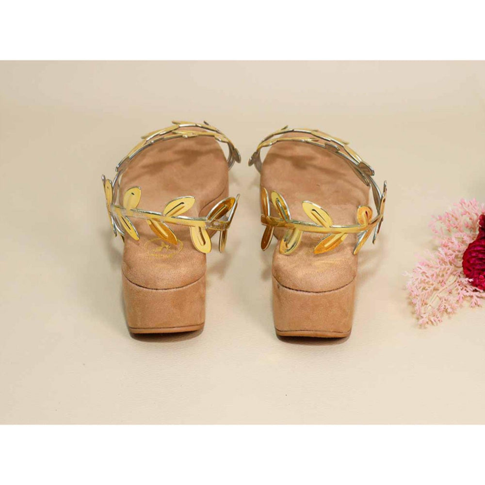 Sana K Luxurious Footwear Gold Leafy Beige Wedges