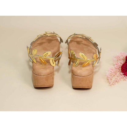 Sana K Luxurious Footwear Gold Leafy Beige Wedges
