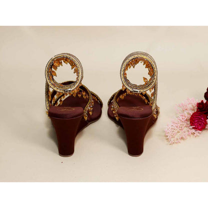 Sana K Luxurious Footwear Gold Jhallar Brown Half Wedges