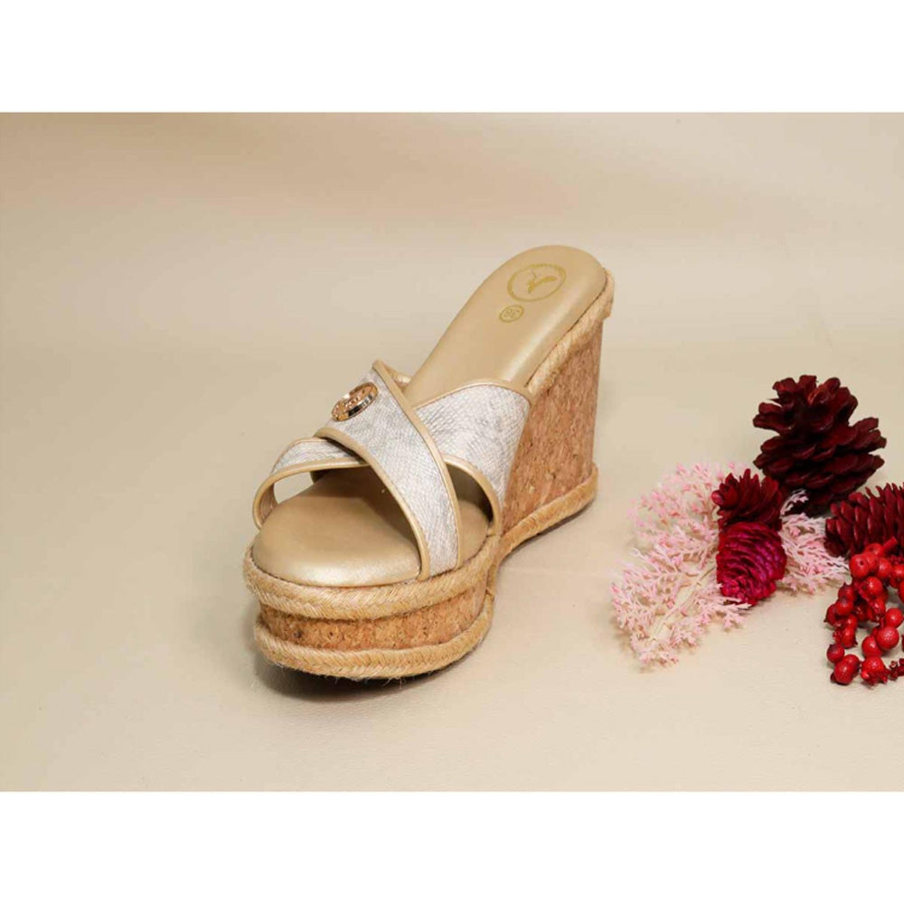 Sana K Luxurious Footwear Beige X Logo Wedges
