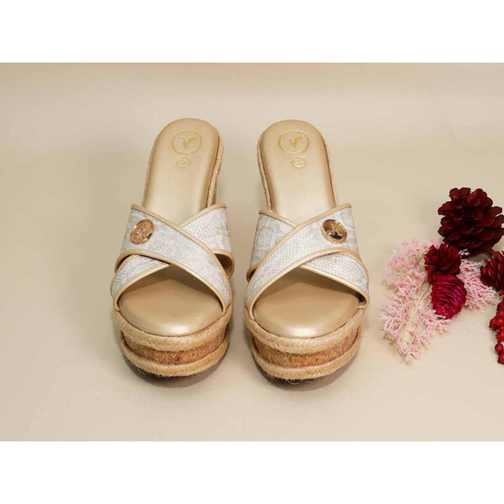 Sana K Luxurious Footwear Beige X Logo Wedges