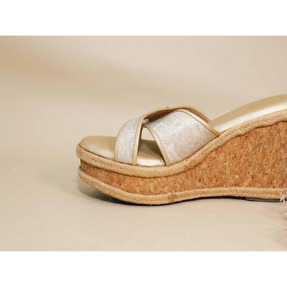 Sana K Luxurious Footwear Beige X Logo Wedges