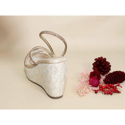 Sana K Luxurious Footwear Berry White Net Wedges