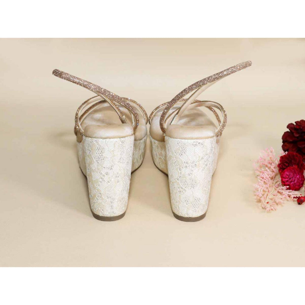 Sana K Luxurious Footwear Berry White Net Wedges