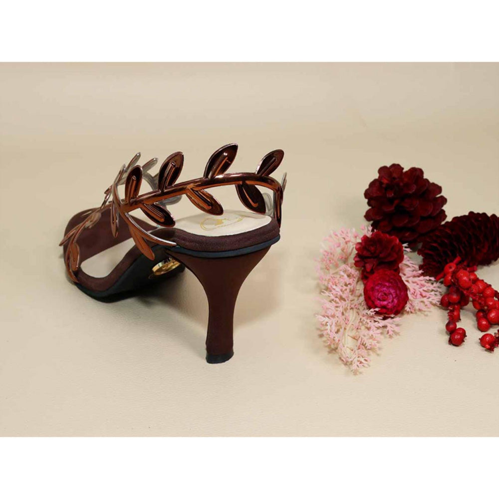 Sana K Luxurious Footwear Brown Leafy Heels