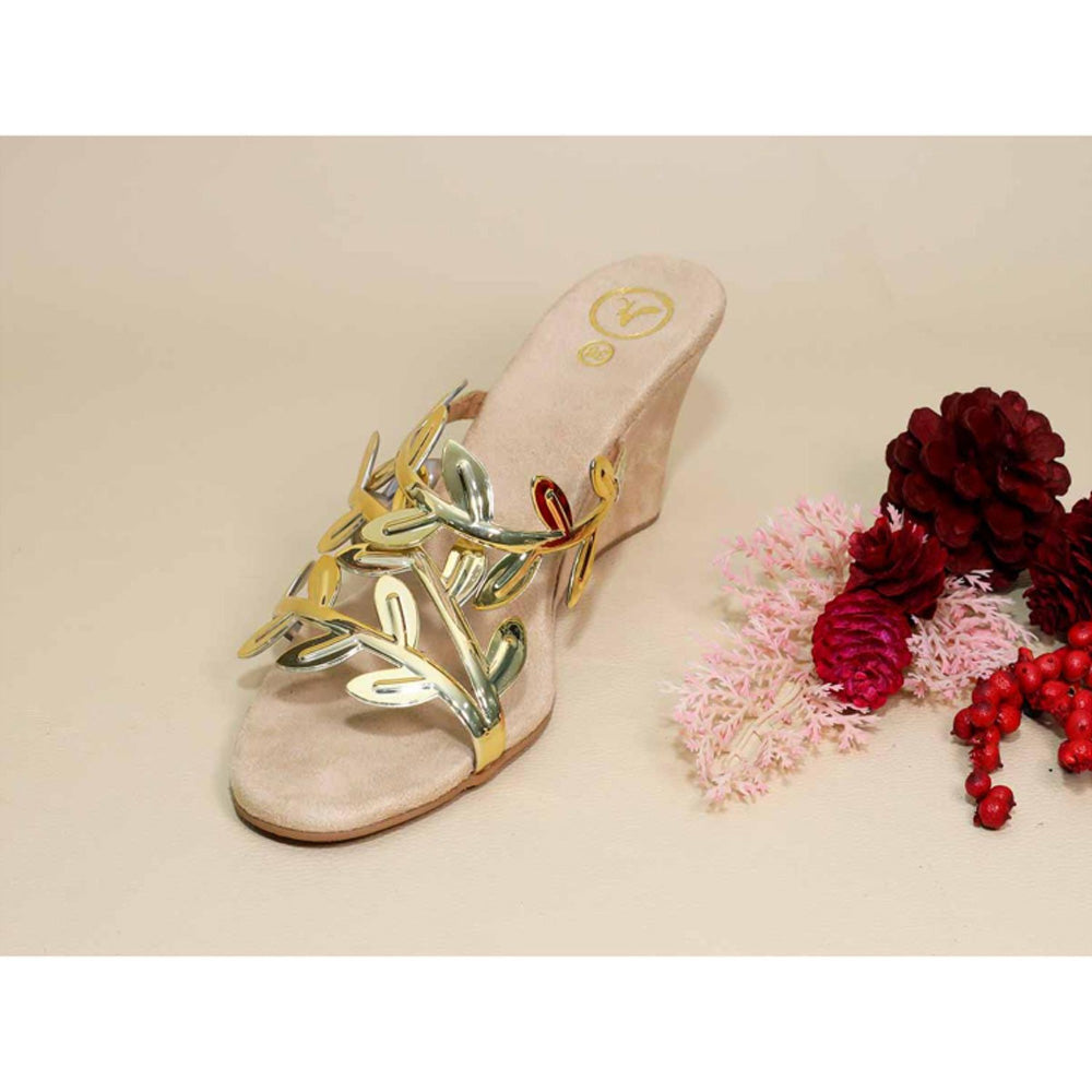 Sana K Luxurious Footwear Gold Leafy Half Wedges