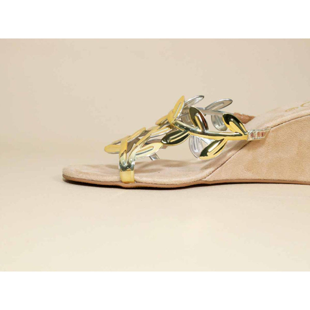 Sana K Luxurious Footwear Gold Leafy Half Wedges
