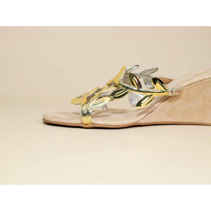 Sana K Luxurious Footwear Gold Leafy Half Wedges