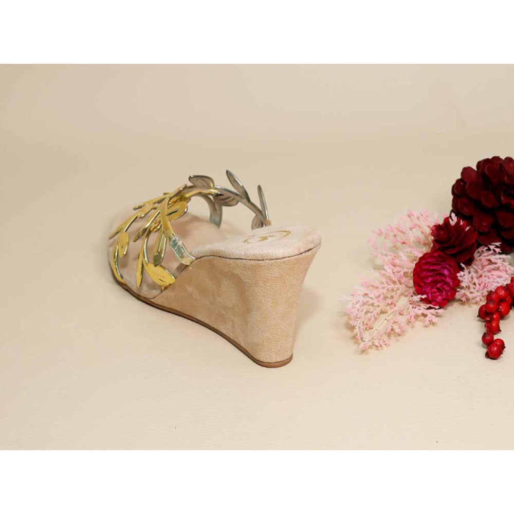 Sana K Luxurious Footwear Gold Leafy Half Wedges