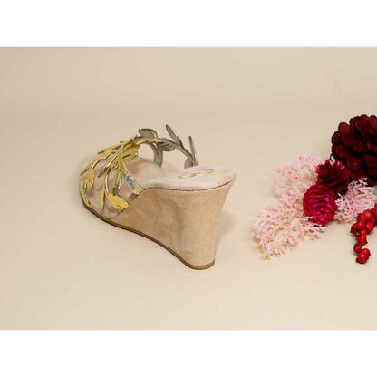 Sana K Luxurious Footwear Gold Leafy Half Wedges