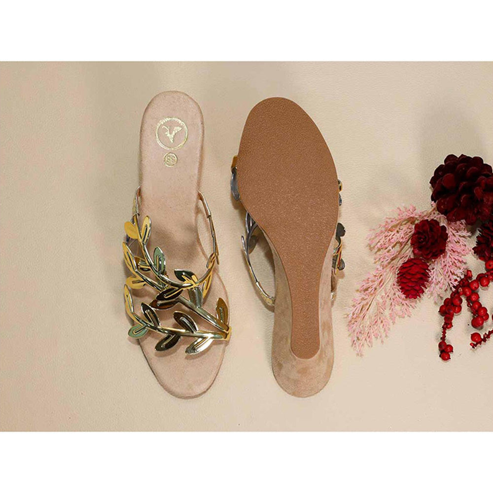 Sana K Luxurious Footwear Gold Leafy Half Wedges