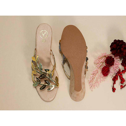 Sana K Luxurious Footwear Gold Leafy Half Wedges