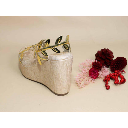 Sana K Luxurious Footwear Gold Leafy Leopard Wedges