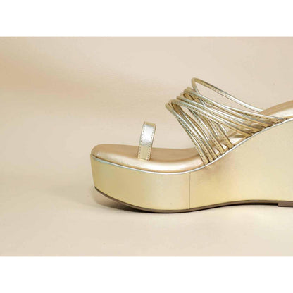 Sana K Luxurious Footwear Gold String Wedges