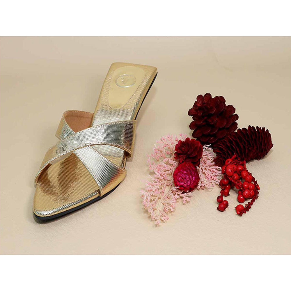 Sana K Luxurious Footwear New Gold X Kitten Heels