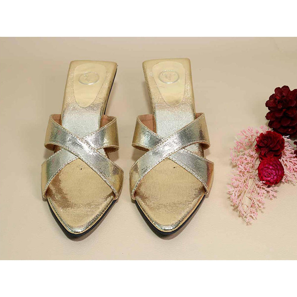 Sana K Luxurious Footwear New Gold X Kitten Heels