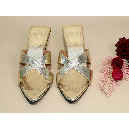 Sana K Luxurious Footwear New Gold X Kitten Heels
