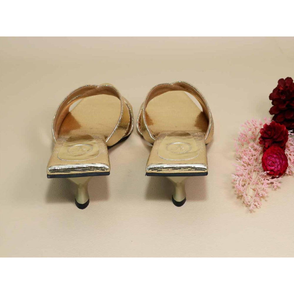 Sana K Luxurious Footwear New Gold X Kitten Heels