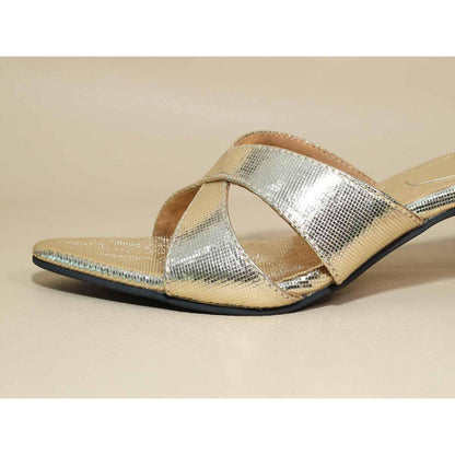 Sana K Luxurious Footwear New Gold X Kitten Heels