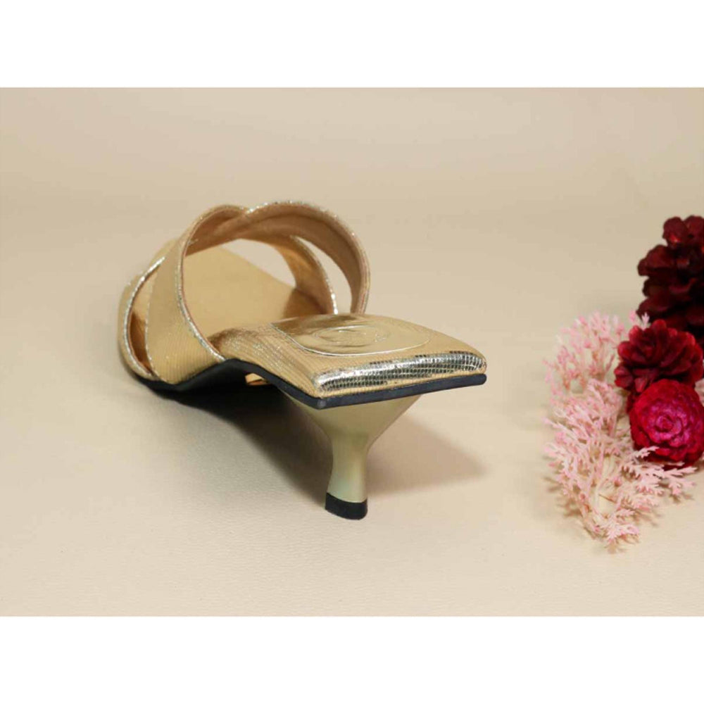 Sana K Luxurious Footwear New Gold X Kitten Heels