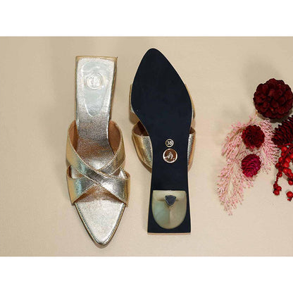 Sana K Luxurious Footwear New Gold X Kitten Heels